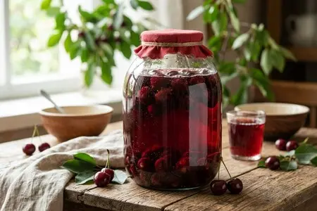 Квас из вишни с косточкой: рубиновый, с миндальной ноткой - идеален для окрошки и просто так