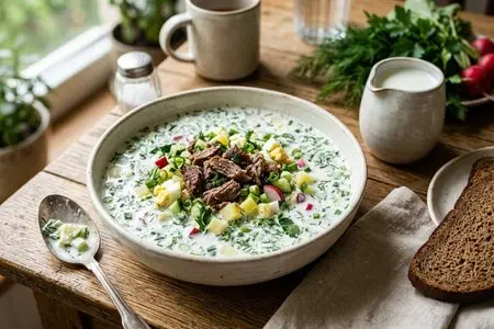 Окрошка на айране с бараниной: сытный вариант любимой классики