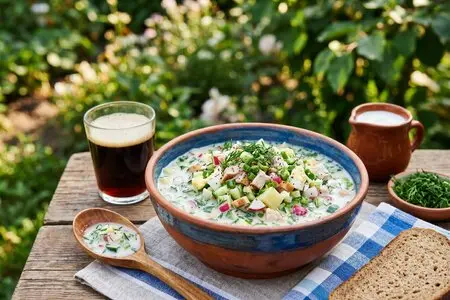 Окрошка с копчёной курицей: дымный аромат без мангала - секрет в одной специи
