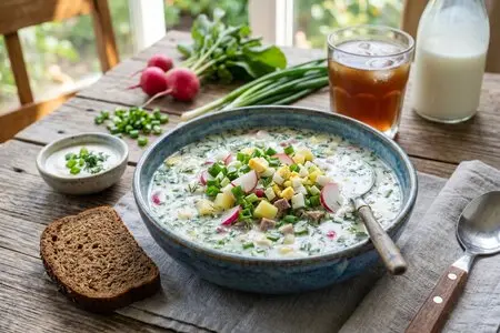 Окрошка с редькой и зелёным луком: та самая остринка, которая пробуждает аппетит в жару