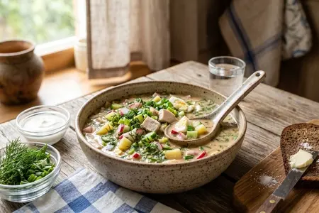 Окрошка на ряженке с курицей: нежный сливочный вкус без кислотности - секрет в одном ингредиенте