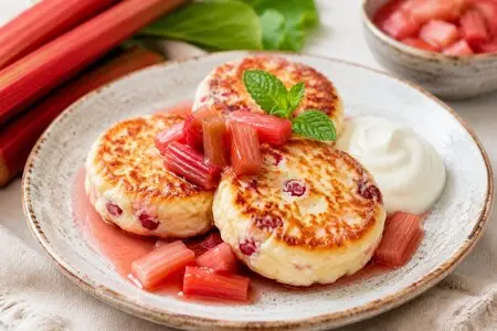 Вкусный летний рецепт сырников с ревенем: кисло-сладких, пышных, с хрустящей корочкой