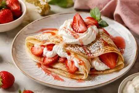 7 вкуснейших рецептов блинчиков с клубникой и сливками: тонкие, нежные, с сочной ягодой
