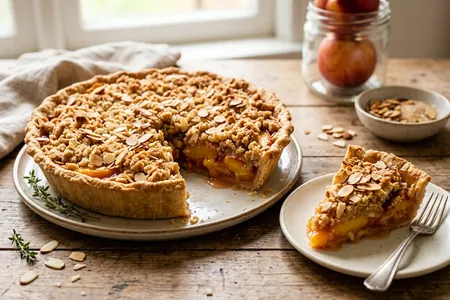 Открытый пирог с нектаринами и миндальной крошкой - ароматная летняя выпечка к вечернему чаю