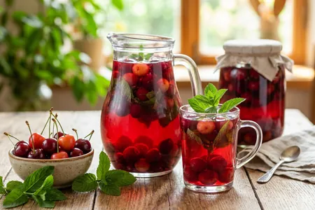 Компот из вишни и черешни с мятой - насыщенный вкус, красивый рубиновый цвет и ностальгия
