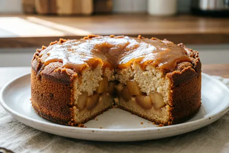 Перевернутая карамельная шарлотка с яблоками и грецкими орехами: ресторанная подача дома
