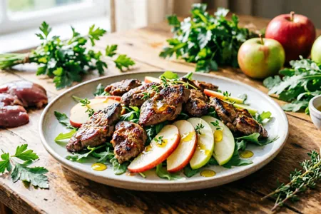 Тёплый салат из куриной печени с яблоками и зеленью: лучшие рецепты, лайфхаки и секреты идеального вкуса