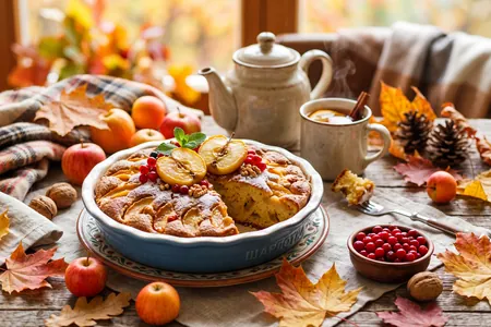 Осенняя шарлотка-перевертыш с карамелизированными яблоками и грушами: ресторанный рецепт дома