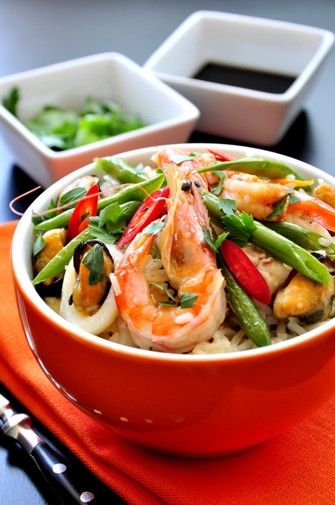 Японский рис по-японски Японский рис с морепродуктами