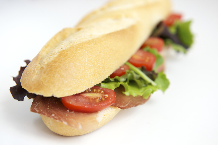 Parma ham baguette sandwich