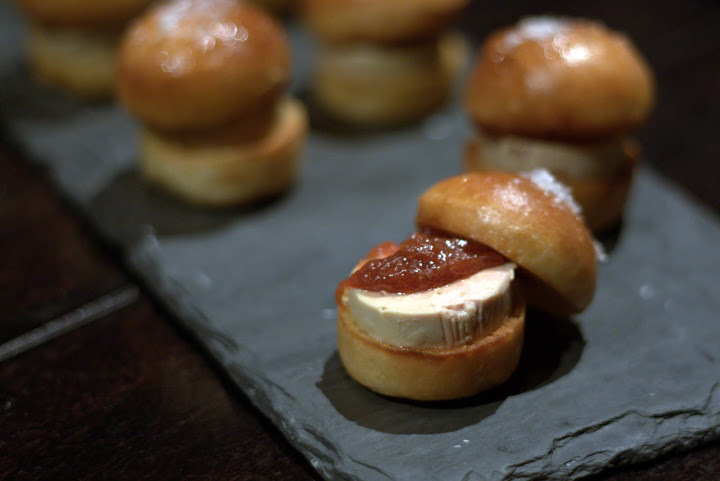 Foie gras toasted brioche sandwiches with quince