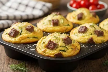 Как приготовить омлет с мясом и кабачками в виде маффин за 4 минуты