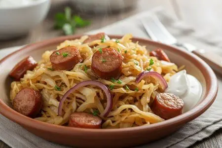 Экспресс-солянка - Тушеная капуста с сосисками (быстрый ужин) 