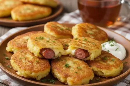 Картофельные колдуны с сосисками и сыром в СВЧ за 10 минут
