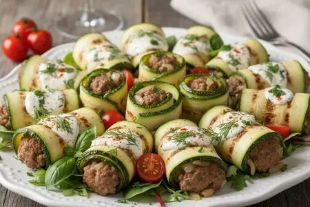 Кабачковые рулетики с мясом за 7 минут в микроволновке