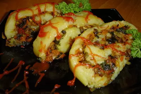 Постный картофельный рулет с грибами и овощами: шаг 7