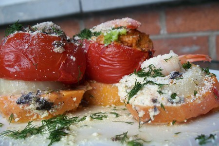 Фаршированые помидоры с креветками и грибами на батате: шаг 3