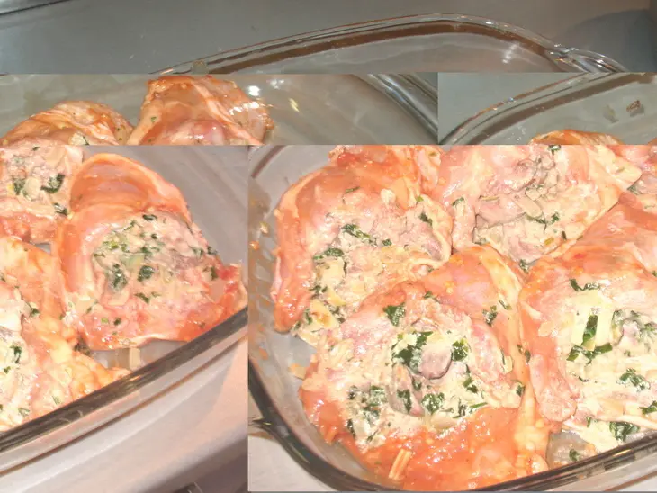 Куриные окорочка,фаршированные печенкой, луком и зеленью: шаг 2