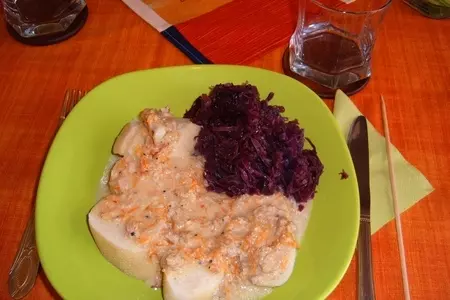 Vadas hús-мясо по охотничьи со сметаной с кнедли и  с тушеной капустой: шаг 2