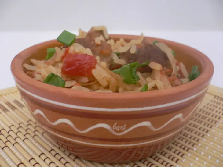 Рис   на минеральной воде с мясом и коньяком.: шаг 1