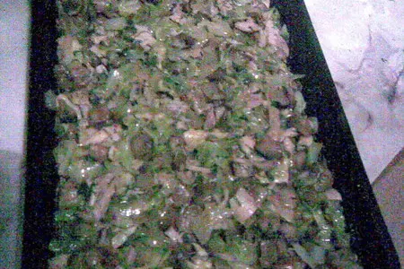 Легкий пирог - запеканка с капустой, шампиньонами и куриным мясом: шаг 4