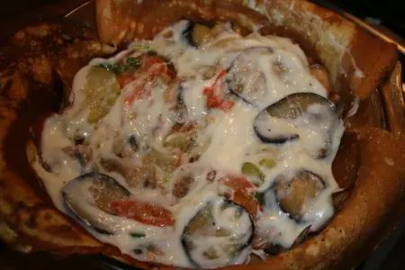 Блинчатый пирог с цуккини, баклажанами и грибами: шаг 3