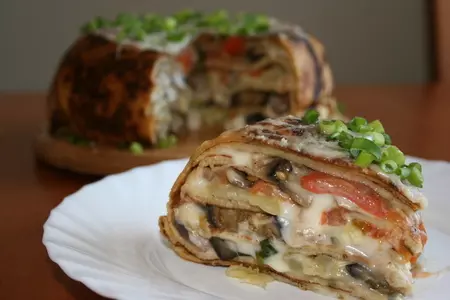 Блинчатый пирог с цуккини, баклажанами и грибами: шаг 6