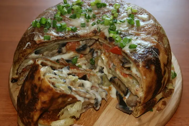 Блинчатый пирог с цуккини, баклажанами и грибами: шаг 7