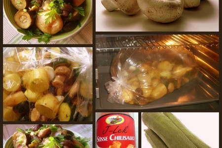 Картофель, шампиньоны и цуккини с соусом - чили, в рукаве: шаг 1