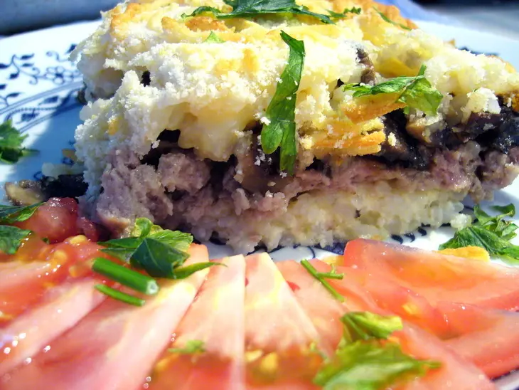 Гратен рисовый  с мясом и грибами: шаг 8