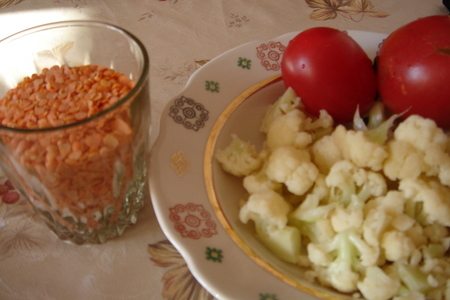 Суп  из красной чечевицы  с цветной капустой ( постный): шаг 1