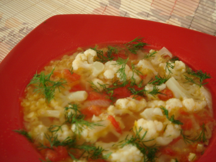 Суп  из красной чечевицы  с цветной капустой ( постный): шаг 2