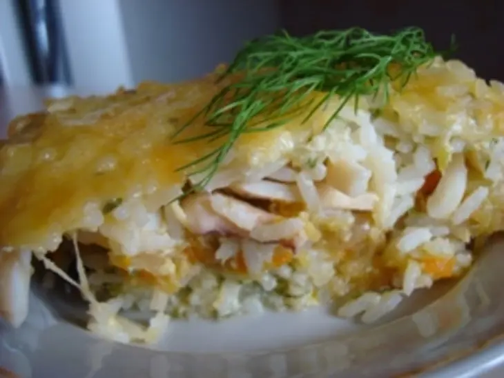 Запеканка с рыбой, кальмарами , овощами и рисом: шаг 9