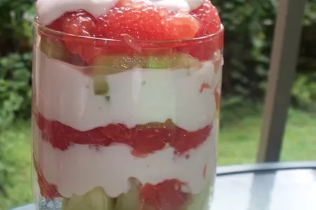 Десерт из творога ,грейфрута,дыни и базилика !!: шаг 3