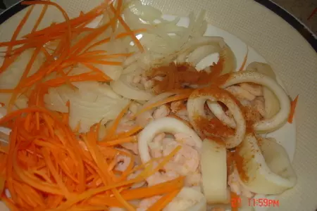 Закуска "хе " с морепродуктами и  морковью: шаг 2
