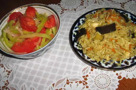 "плов" с баклажанами и куриной грудкой.: шаг 3