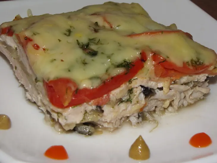 Куриная грудка, запечённая с баклажанами и помидорами: шаг 7