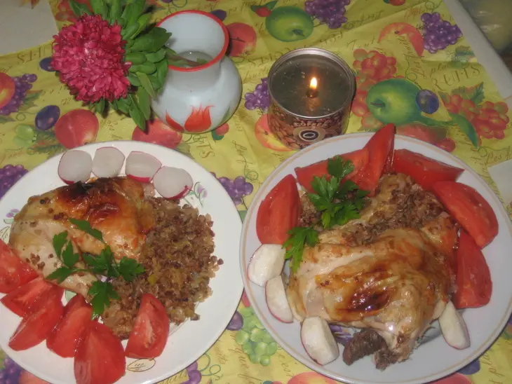 Курочка с гречей и луком-пореем из духовки.: шаг 5