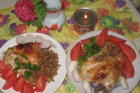 Курочка с гречей и луком-пореем из духовки.: шаг 5
