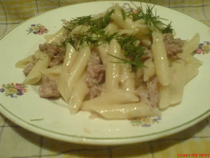 Макароны с колбасками и укропом: шаг 6