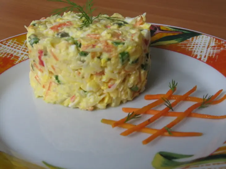 Салат с крабового мяса "мозаика": шаг 6