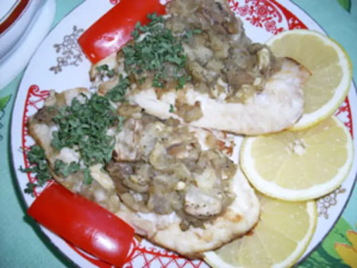 Морской окунь с баклажанами и коричным соусом: шаг 8