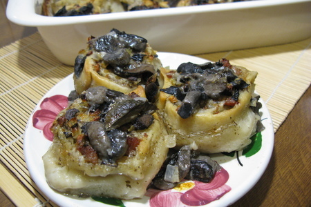 Постное заварное тесто на вареники и пельмени + мясные розочки с грибным соусом: шаг 8