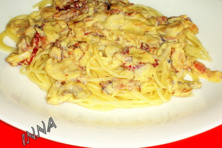 Спагетти  с шампиньонами и вялеными помидорами.: шаг 6