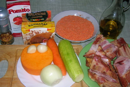 Густой чечевичный суп с копчеными свиными ребрышками: шаг 1