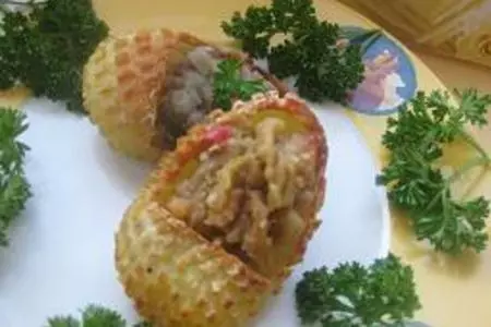 "лапти" из картофеля с грибочками и баклажанами: шаг 7
