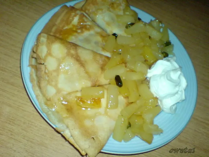 Блинчики французские (crepes ) с карамелизированными ананасами и фисташками(день пятый...): шаг 6