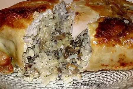 Курица без костей,  фаршированная рисом и грибами: шаг 3