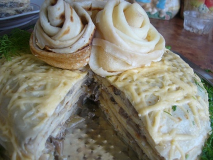 Торт блинный сырно - грибной.: шаг 6