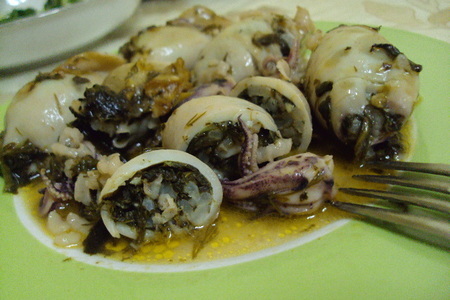 Кальмары,фаршированные шпинатом с рисом: шаг 9